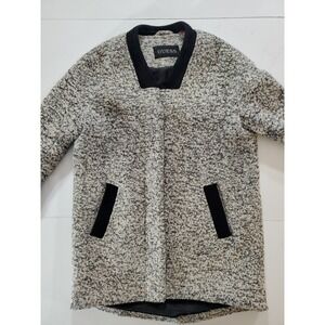 GUESS Women's Grey Speckled Wool Blend Teddy Coat Jacket Zip Front Size L